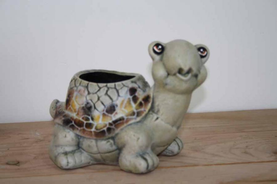 Le village artisanal - Tortue grise pot à fleurs ( h 19 cm )